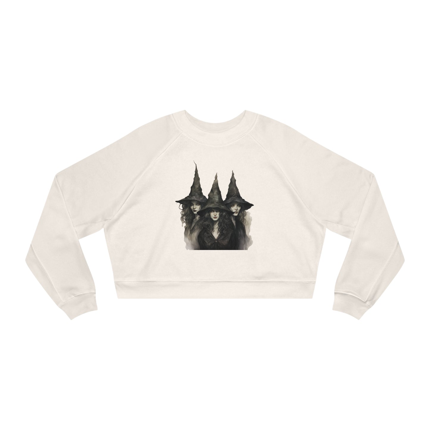 Classic Witch Picture, Halloween Top, Witch Sweatshirt, Women's Cropped Fleece Pullover