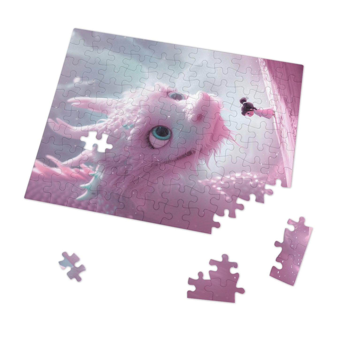 Young Pink Dragon with Sweet Little Girl  Jigsaw Puzzle (30, 110, 252, 500,1000-Piece)