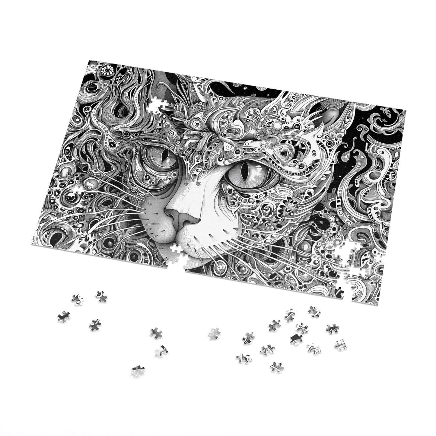 Black and White Cat Sketch Jigsaw Puzzle (30, 110, 252, 500,1000-Piece)