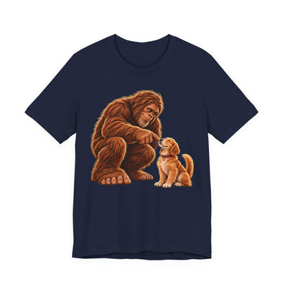 Bigfoot Boops a Dog  Unisex Jersey Short Sleeve Tee