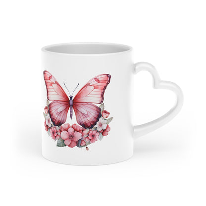 Beautiful Pink Butterfly Heart-Shaped Mug