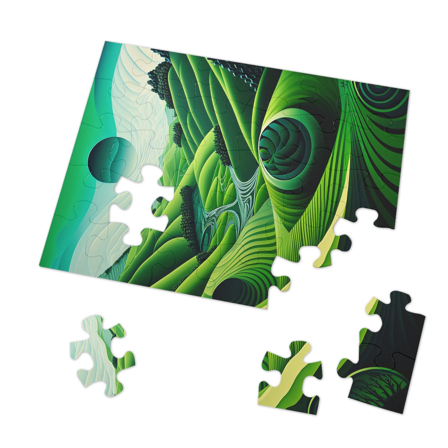 Abstract Green Rolling Fields Jigsaw Puzzle (30, 110, 252, 500,1000-Piece)