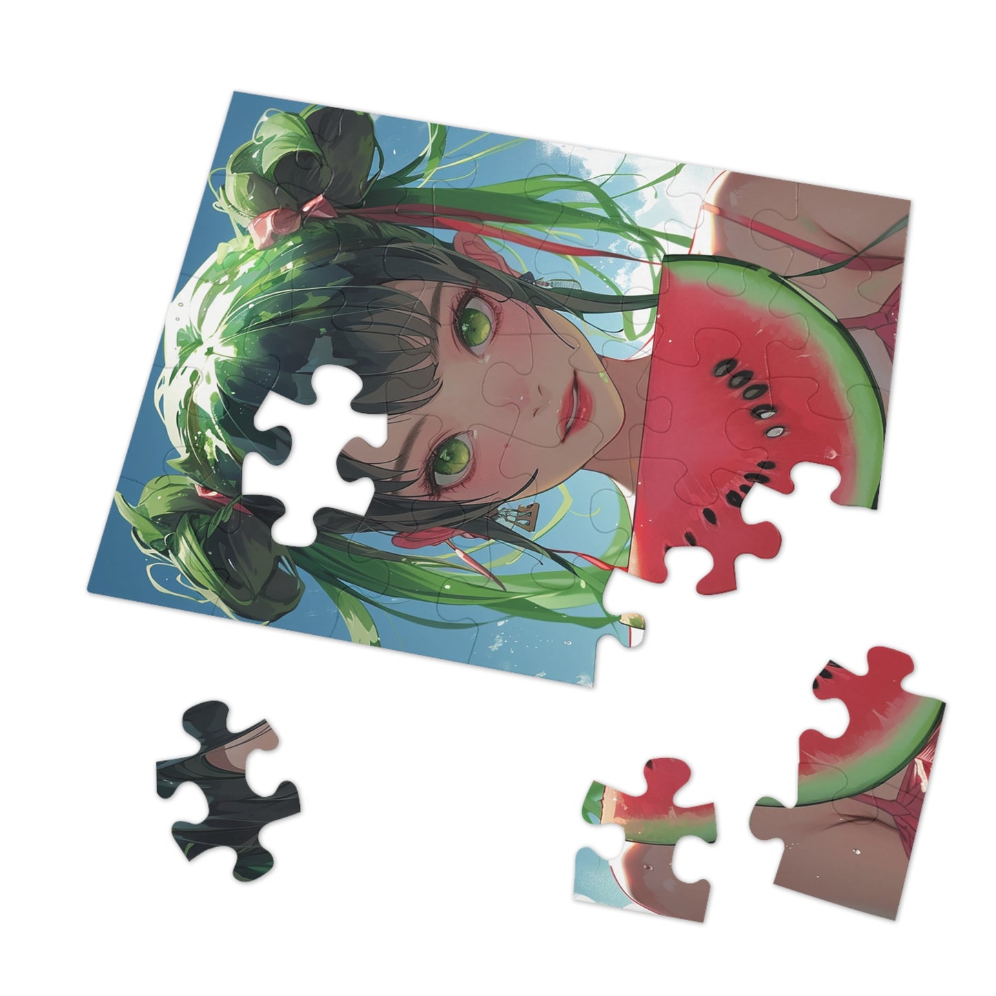 Young Anime Girl with a Watermelon  Jigsaw Puzzle (30, 110, 252, 500,1000-Piece)