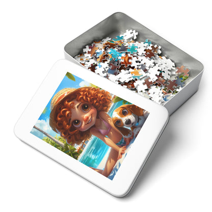 Redheaded Girl with her Puppy Jigsaw Puzzle (30, 110, 252, 500,1000-Piece)