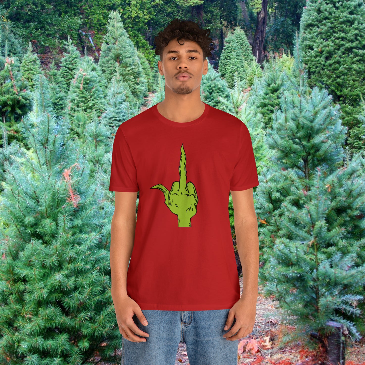 Grinch Middle Finger  Unisex Jersey Short Sleeve Tee