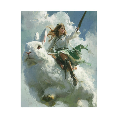 Futuristic Female Warrior Riding a Giant Rabbit Jigsaw Puzzle (30, 110, 252, 500,1000-Piece)