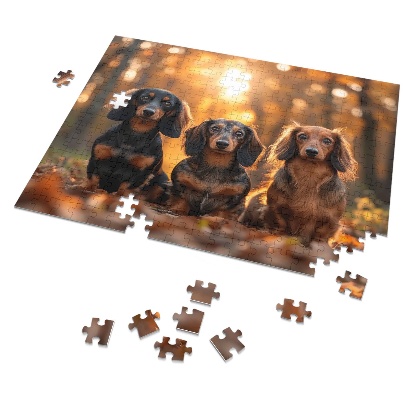 Three Dachshund Pups in Autumn Jigsaw Puzzle (30, 110, 252, 500,1000-Piece)