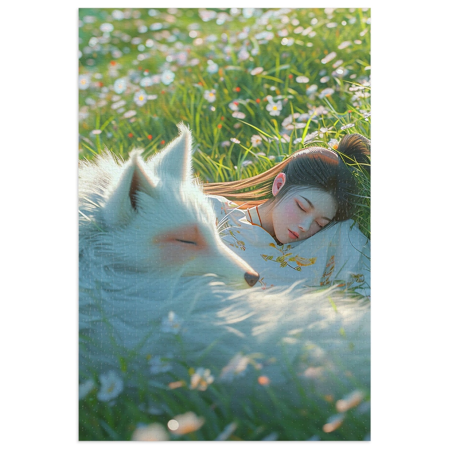 Sleeping Japanese Girl with her Dog  Jigsaw Puzzle (30, 110, 252, 500,1000-Piece)