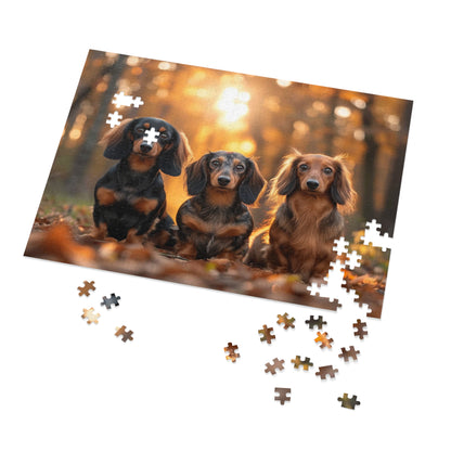 Three Dachshund Pups in Autumn Jigsaw Puzzle (30, 110, 252, 500,1000-Piece)