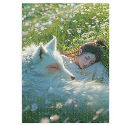 Sleeping Japanese Girl with her Dog  Jigsaw Puzzle (30, 110, 252, 500,1000-Piece)