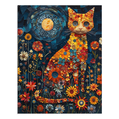 Flower Cat at Night Jigsaw Puzzle (30, 110, 252, 500,1000-Piece)