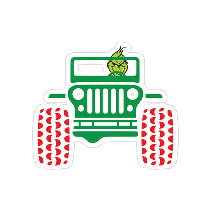 Grinch Monster Jeep  Transparent Outdoor Stickers, Die-Cut, 1pcs