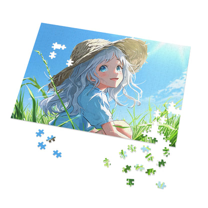 Anime Girl Sitting in a Field  Jigsaw Puzzle (30, 110, 252, 500,1000-Piece)