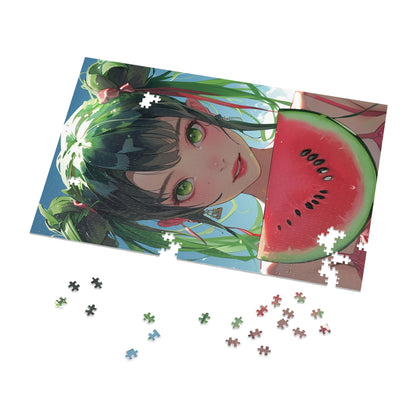 Young Anime Girl with a Watermelon  Jigsaw Puzzle (30, 110, 252, 500,1000-Piece)