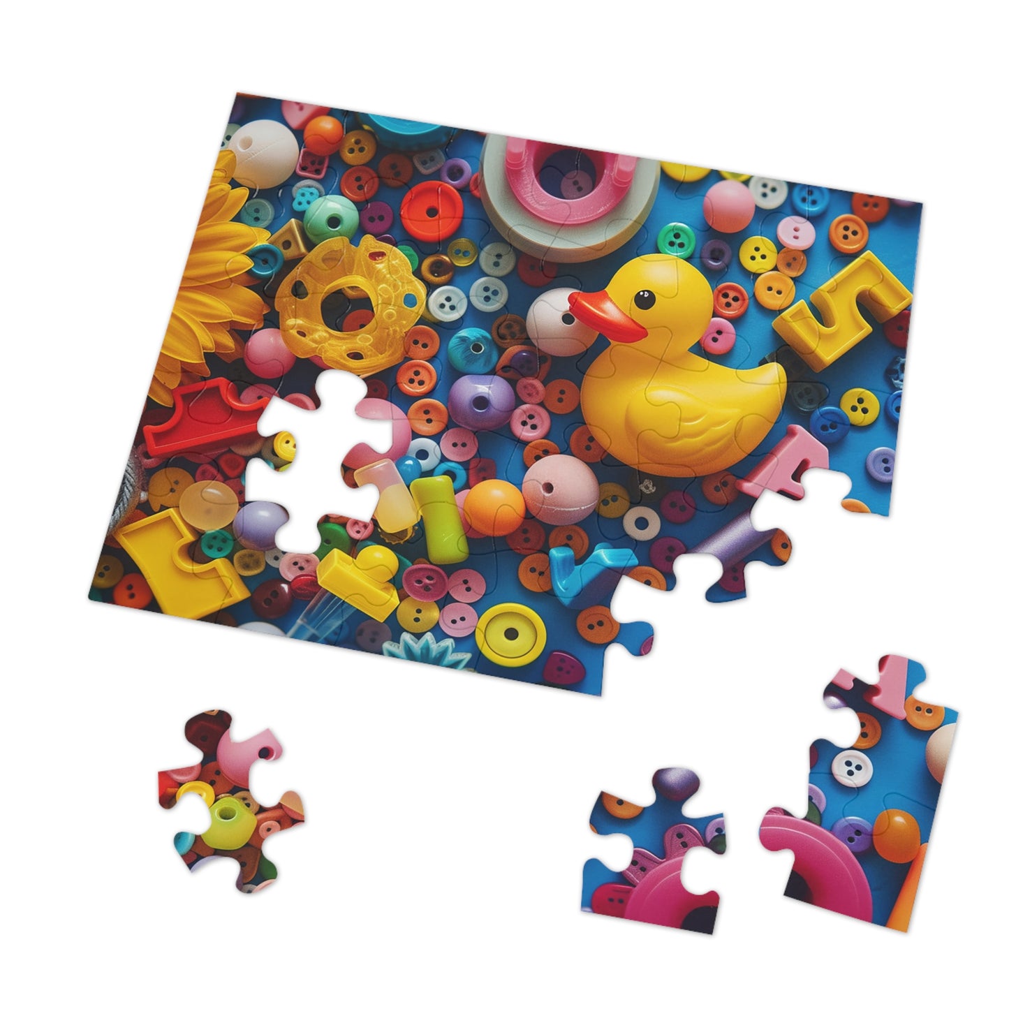 Buttons and Rubber Duckie Jigsaw Puzzle (30, 110, 252, 500,1000-Piece)