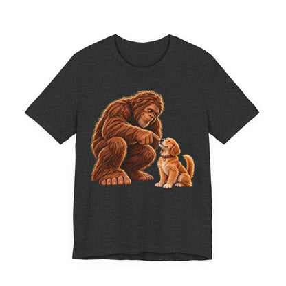 Bigfoot Boops a Dog  Unisex Jersey Short Sleeve Tee