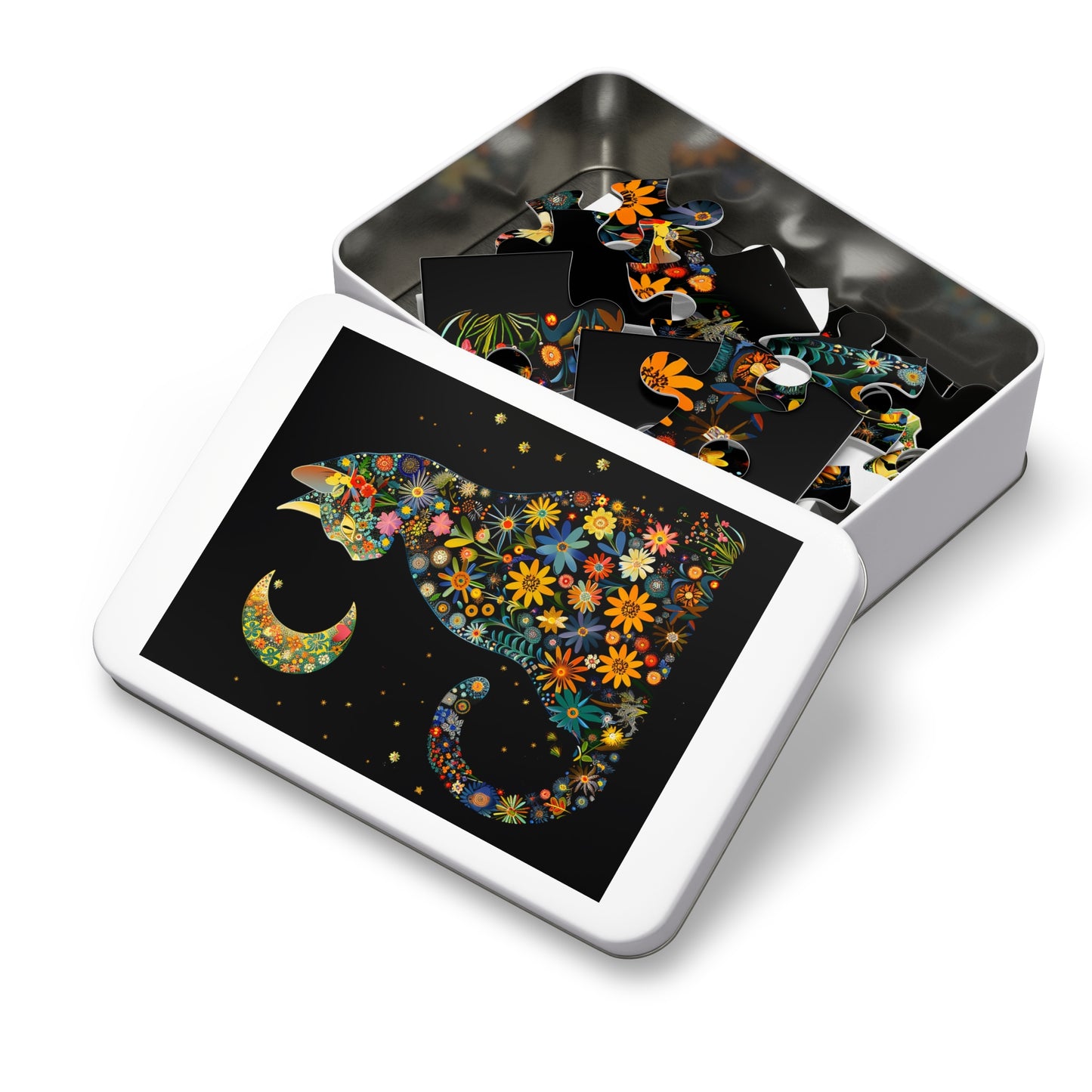 Flower Cat with the Night Sky Jigsaw Puzzle (30, 110, 252, 500,1000-Piece)