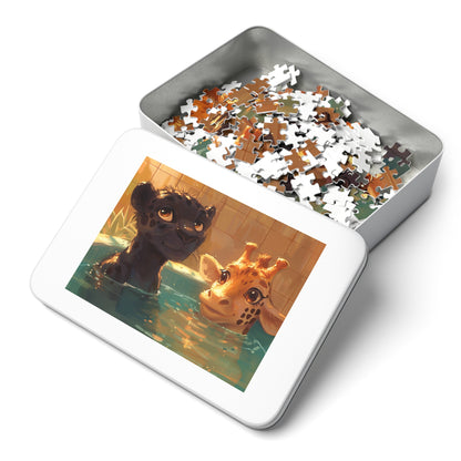 Panther and Giraffe Relaxing in a Hot Tub  Jigsaw Puzzle (30, 110, 252, 500,1000-Piece)