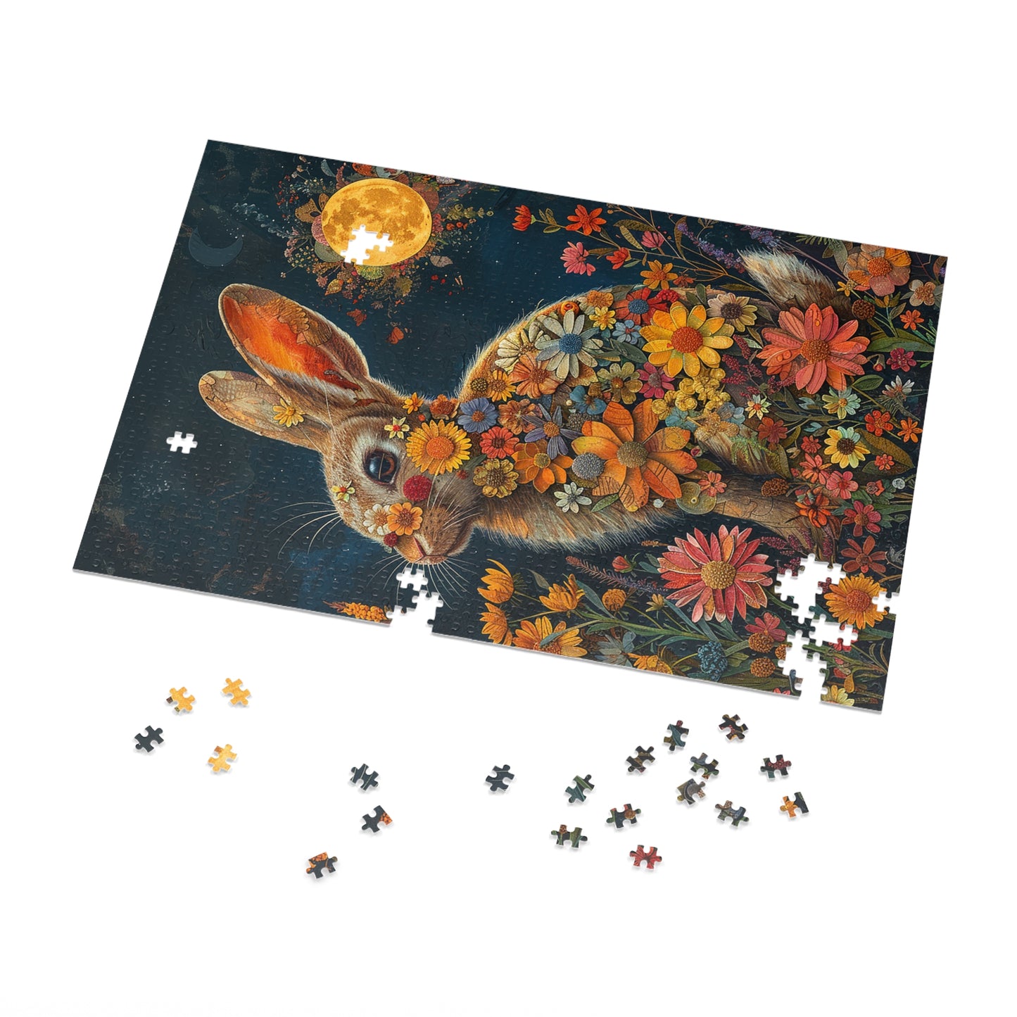 Flower Bunny Rabbit at Night Jigsaw Puzzle (30, 110, 252, 500,1000-Piece)