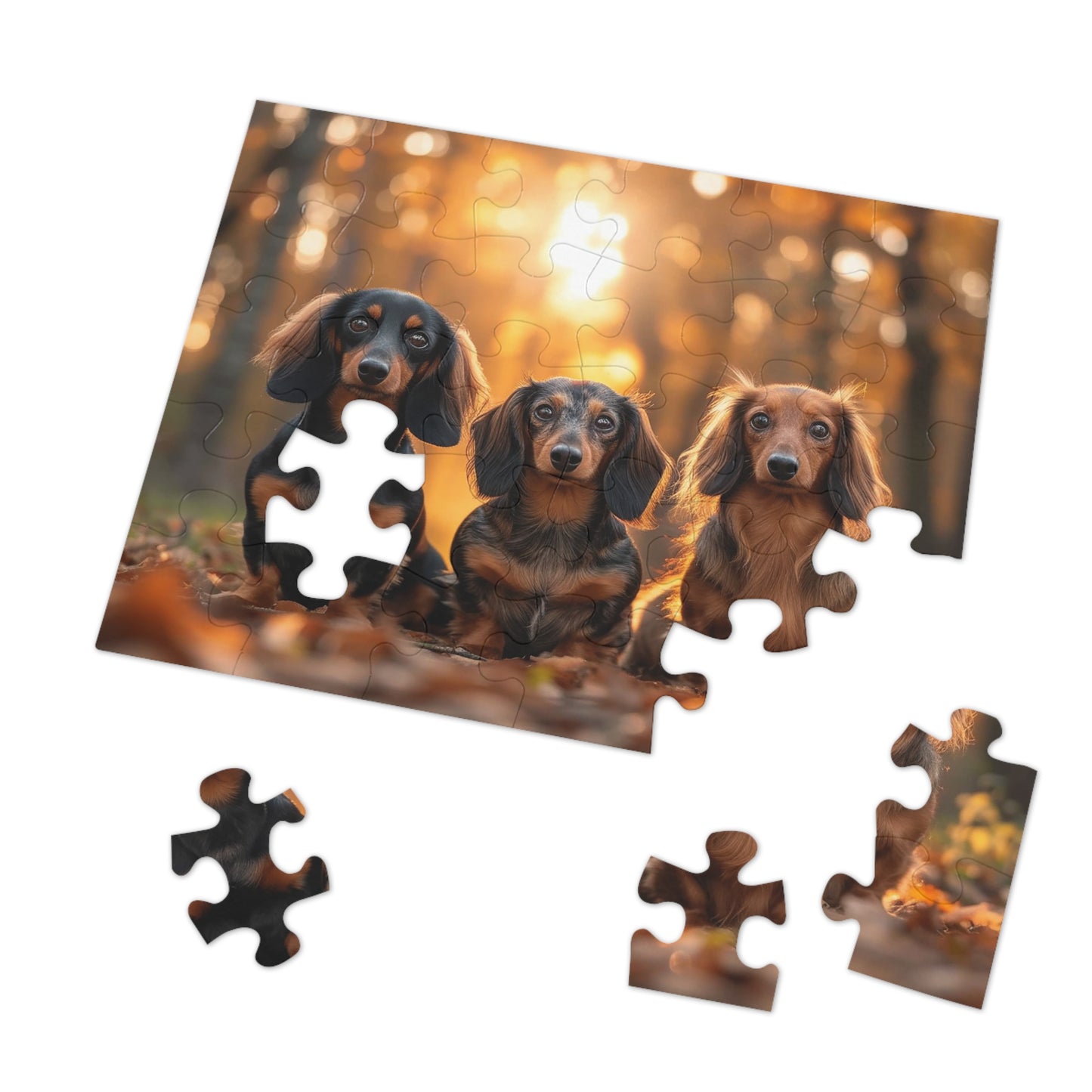 Three Dachshund Pups in Autumn Jigsaw Puzzle (30, 110, 252, 500,1000-Piece)