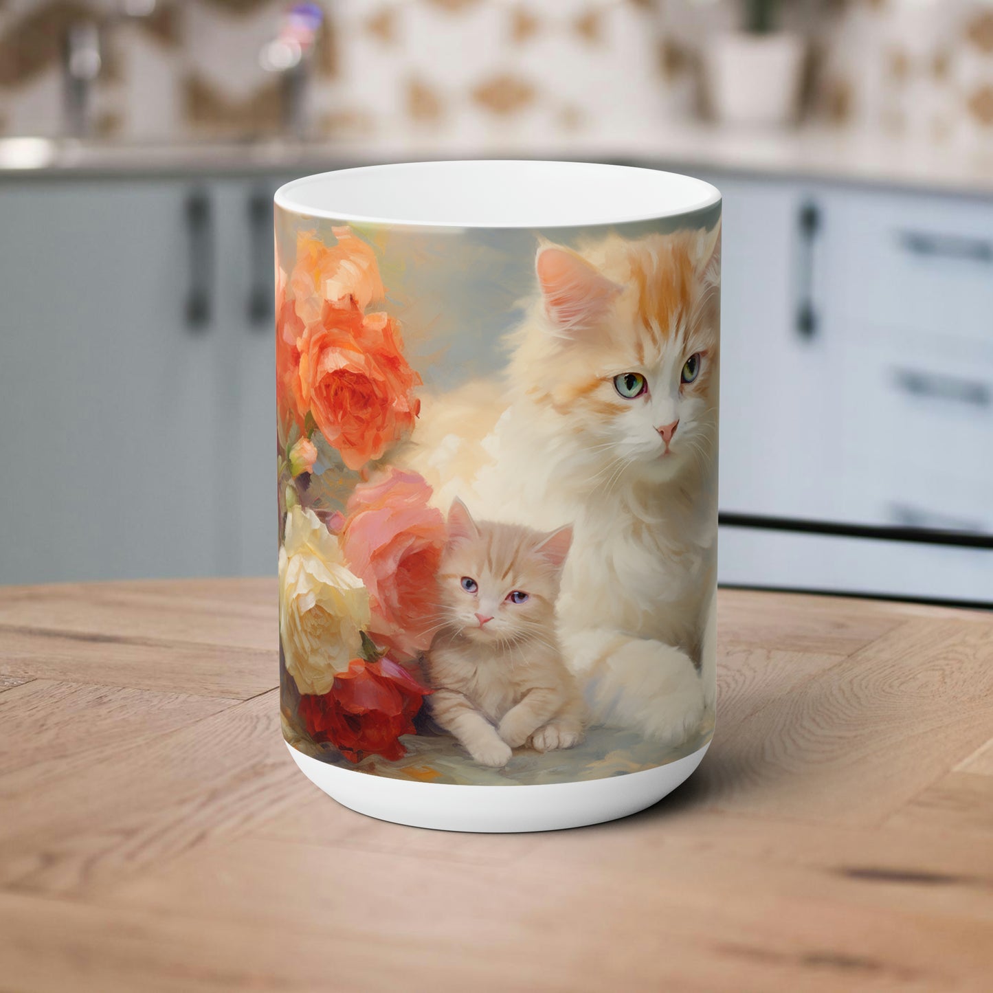 Mama and Baby Cat Ceramic Mug 15oz