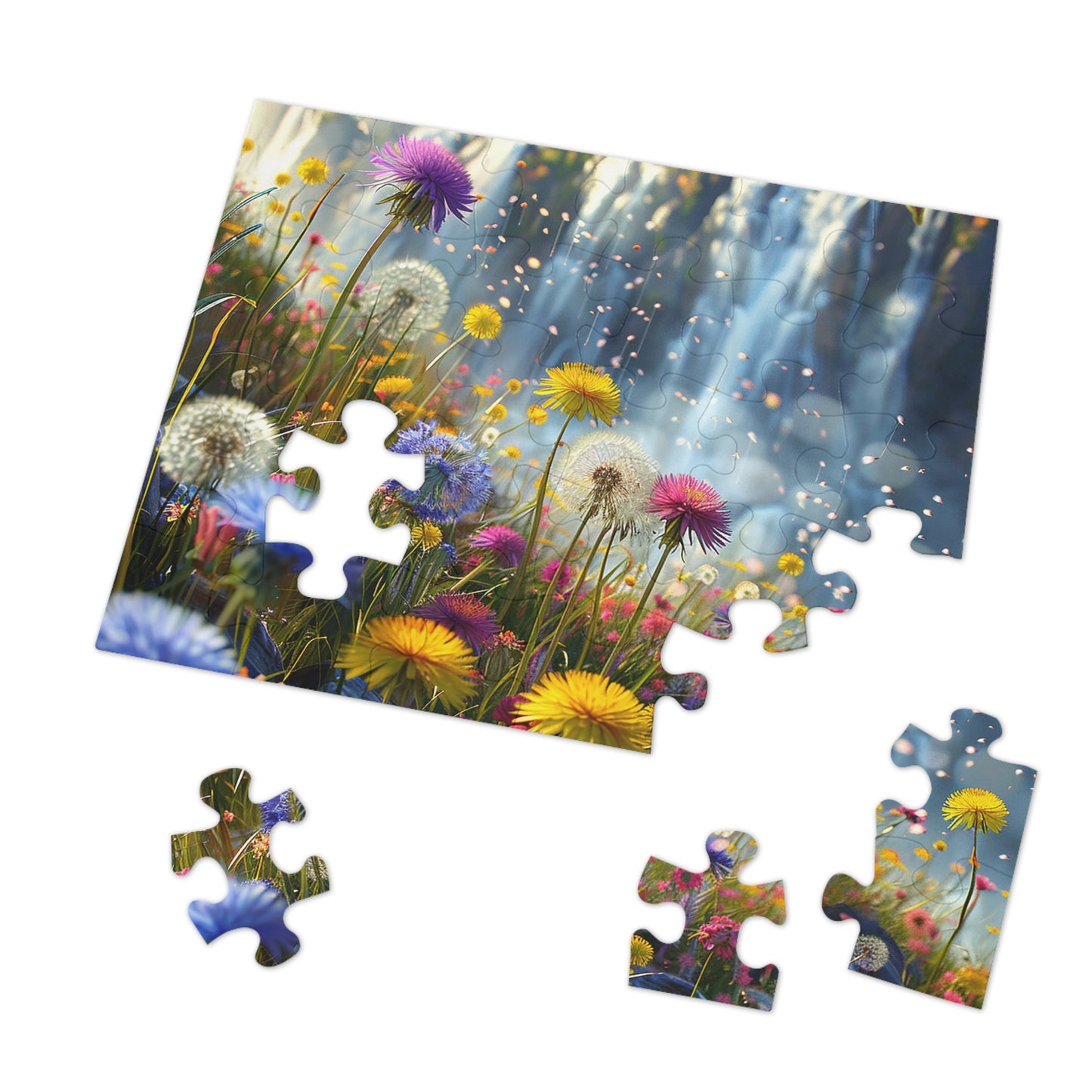 Wildflowers at the Waterfall  Jigsaw Puzzle (30, 110, 252, 500,1000-Piece)