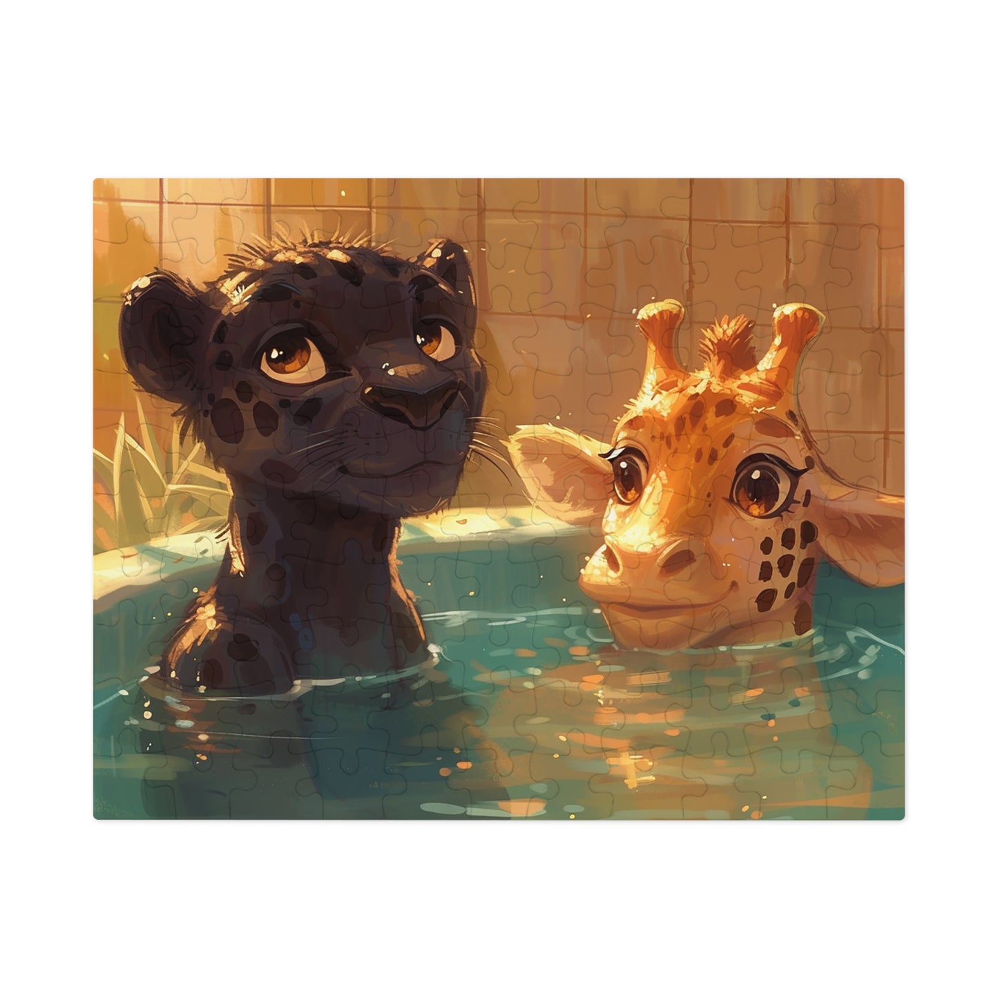 Panther and Giraffe Relaxing in a Hot Tub  Jigsaw Puzzle (30, 110, 252, 500,1000-Piece)