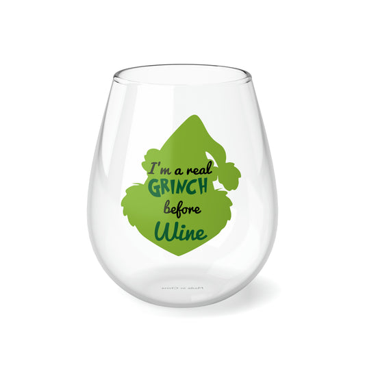 I'm a Grinch Before Wine  Stemless Wine Glass, 11.75oz