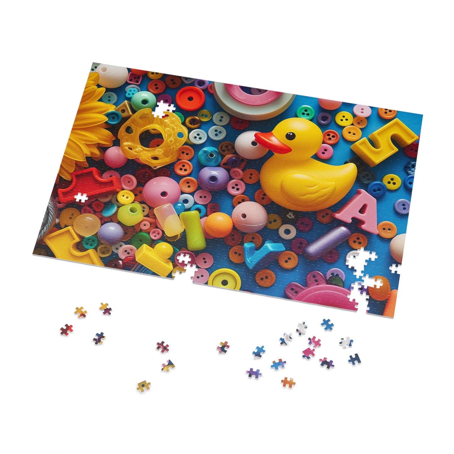 Buttons and Rubber Duckie Jigsaw Puzzle (30, 110, 252, 500,1000-Piece)