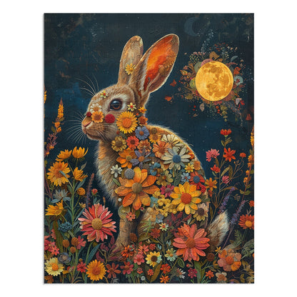 Flower Bunny Rabbit at Night Jigsaw Puzzle (30, 110, 252, 500,1000-Piece)