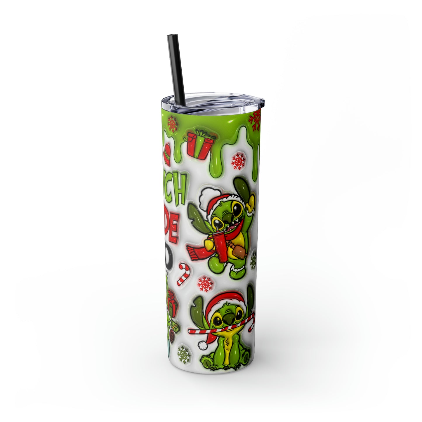 Lilo and Stitch Grinch Mode  Skinny Tumbler with Straw, 20oz