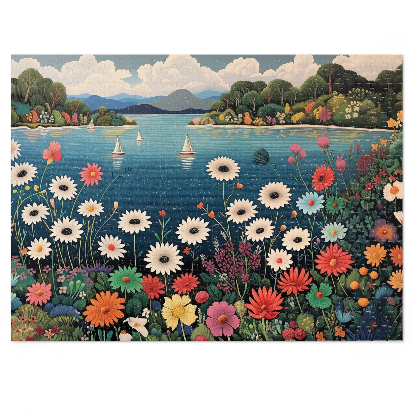 Colorful Flowers and Sailboats Jigsaw Puzzle (30, 110, 252, 500,1000-Piece)