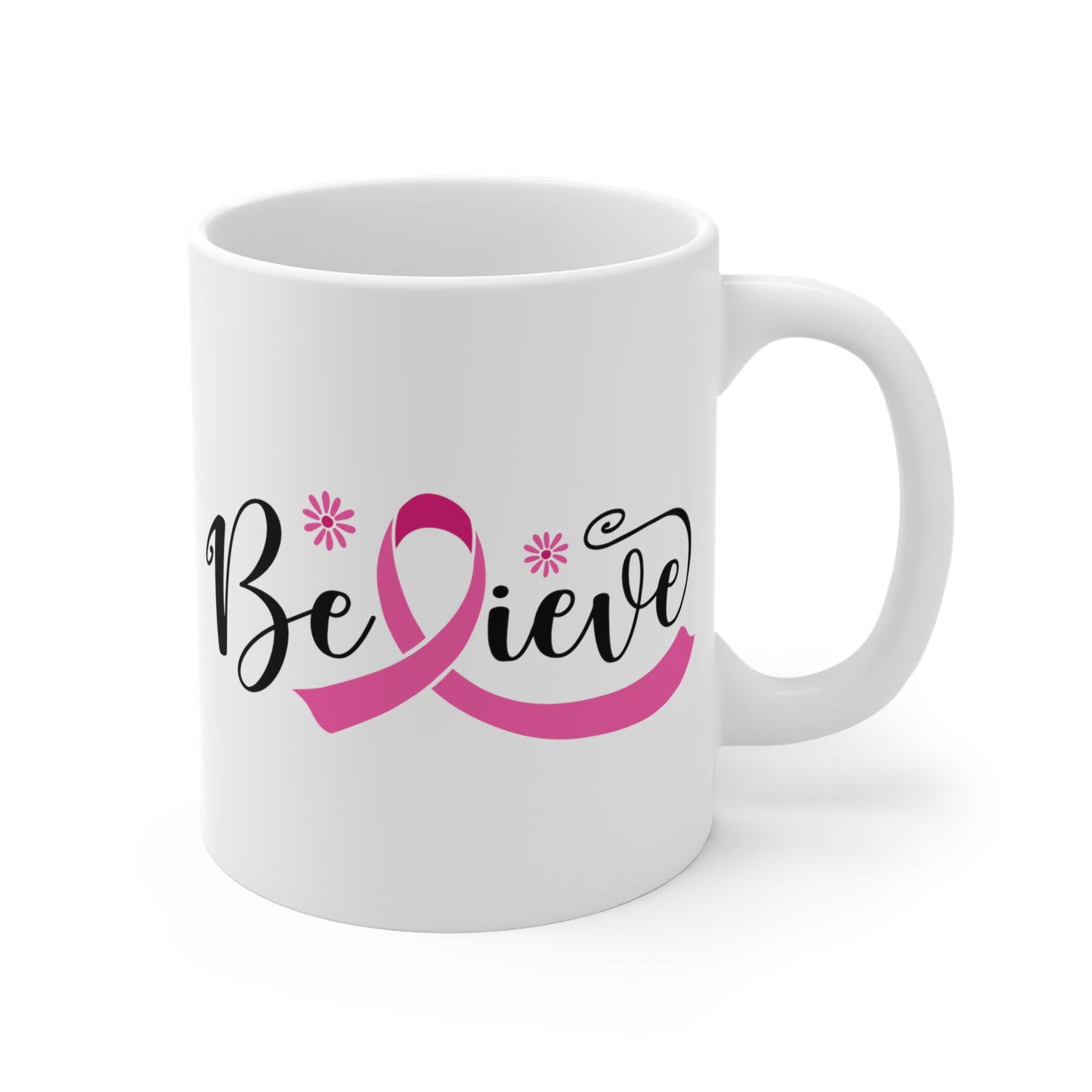 Breast Cancer Awareness Believe Pink Ribbon Coffee Cup Ceramic Mugs (11oz\15oz\20oz)