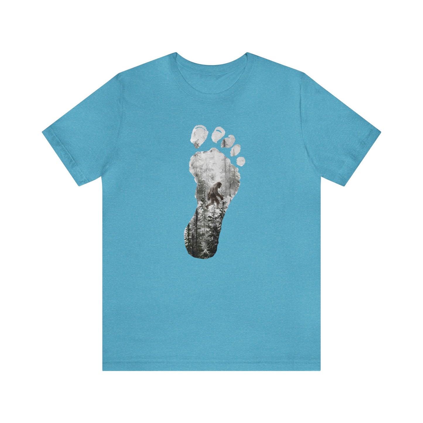 Bigfoot in the Forest Foot Print  Unisex Jersey Short Sleeve Tee