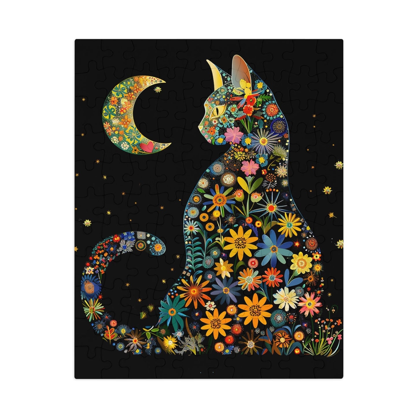 Flower Cat with the Night Sky Jigsaw Puzzle (30, 110, 252, 500,1000-Piece)