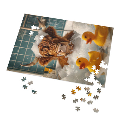 Highland Cow and Her Rubber Duckies Jigsaw Puzzle (30, 110, 252, 500,1000-Piece)