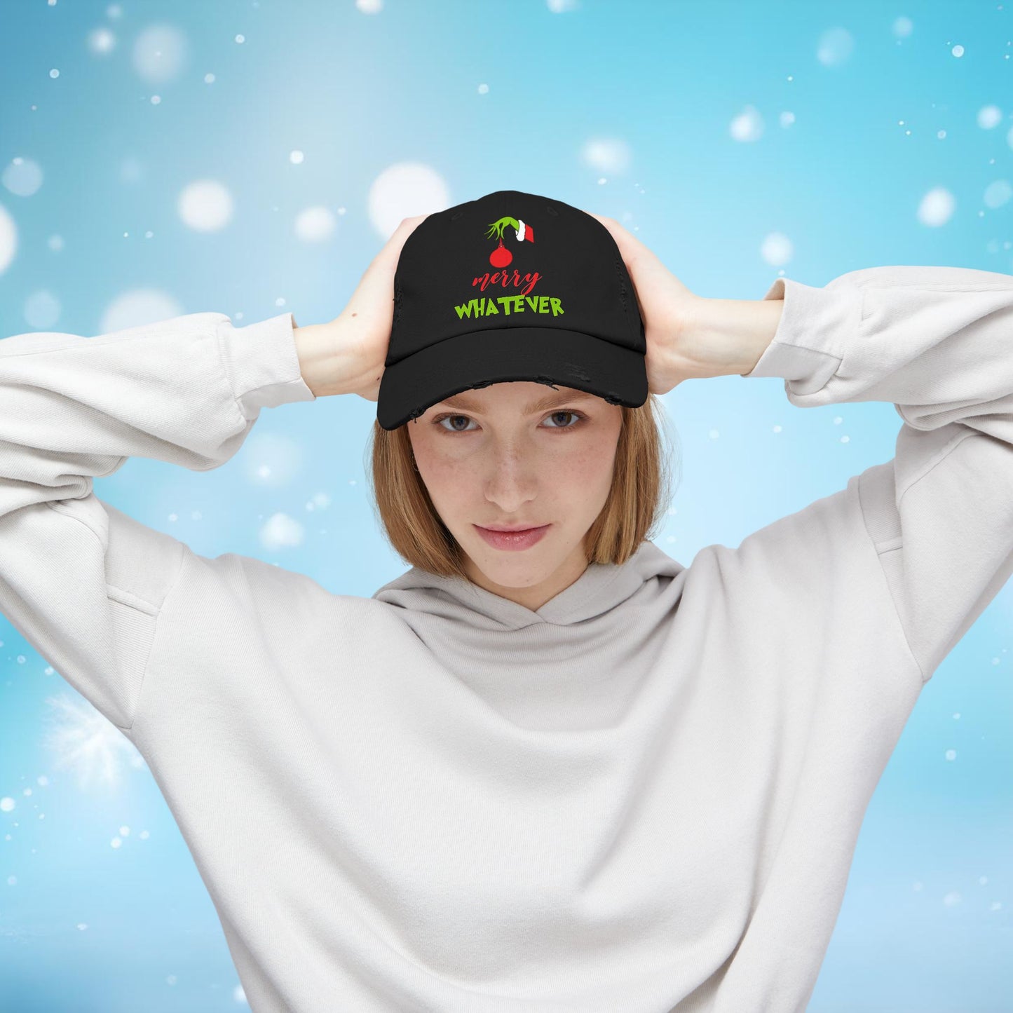 Merry Whatever Distressed Cap - Unisex Holiday Hat