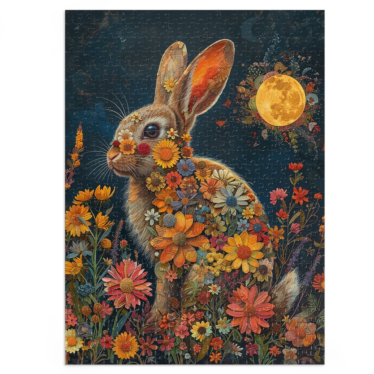 Flower Bunny Rabbit at Night Jigsaw Puzzle (30, 110, 252, 500,1000-Piece)