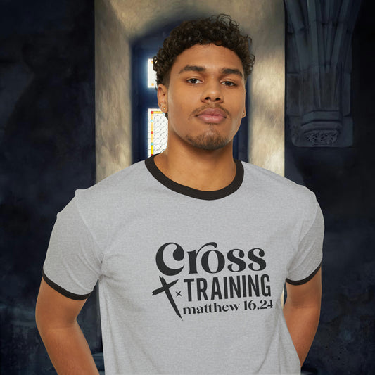 Cross Training  Matthew 16:24    Unisex Cotton Ringer T-Shirt