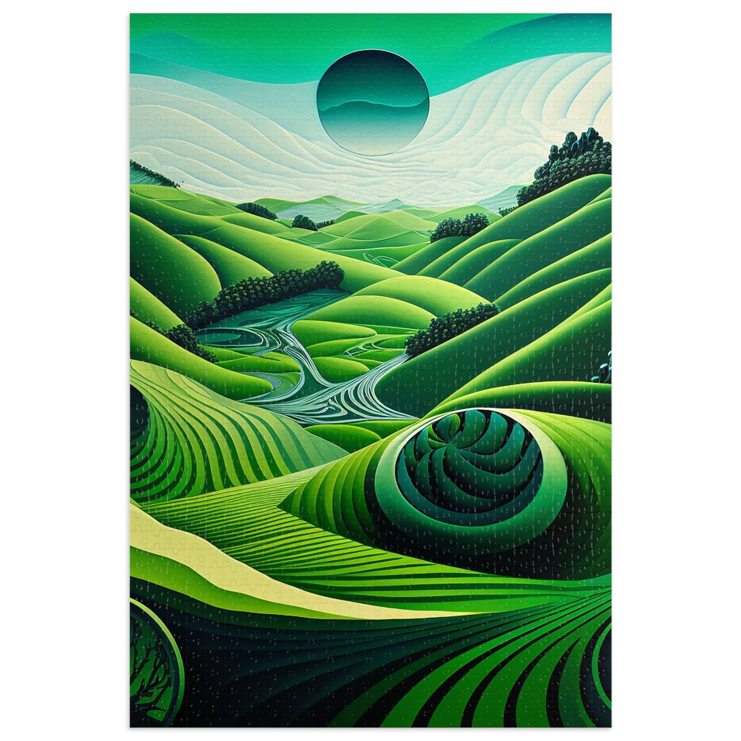 Abstract Green Rolling Fields Jigsaw Puzzle (30, 110, 252, 500,1000-Piece)