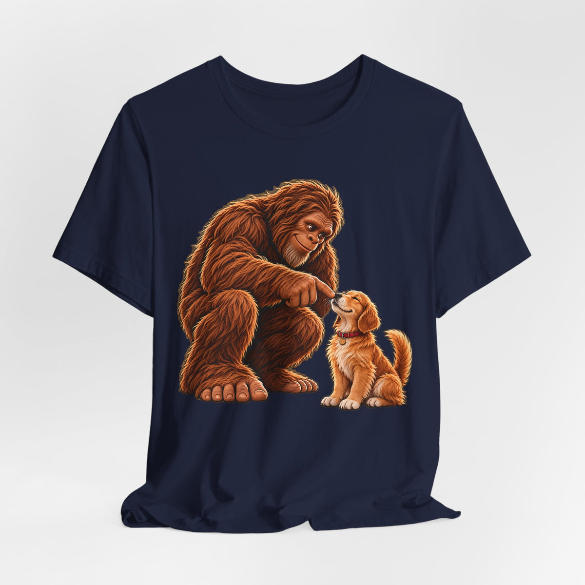 Bigfoot Boops a Dog  Unisex Jersey Short Sleeve Tee