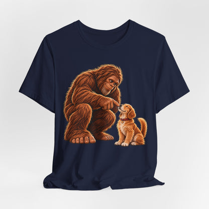 Bigfoot Boops a Dog  Unisex Jersey Short Sleeve Tee