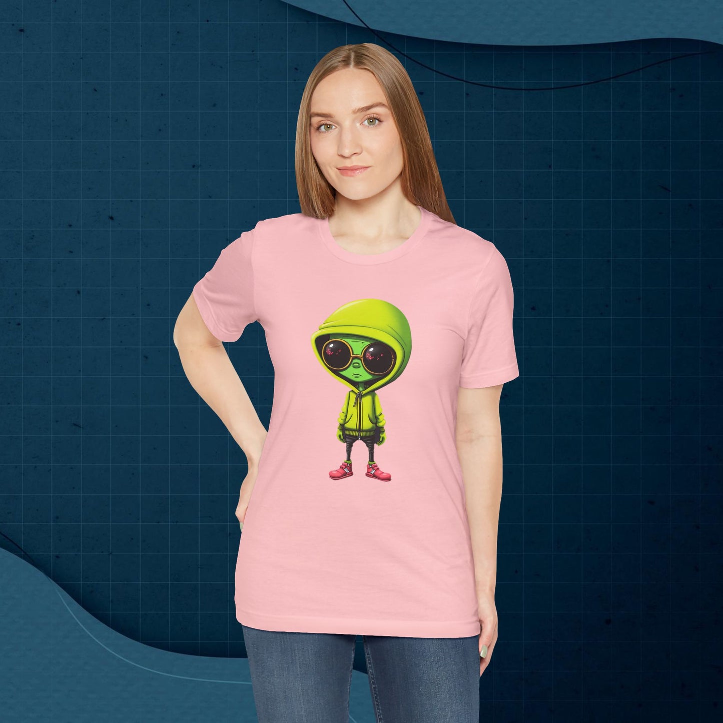 Hip Hop Alien with Grandma's Crew Personalized on Back   Unisex Jersey Short Sleeve Tee