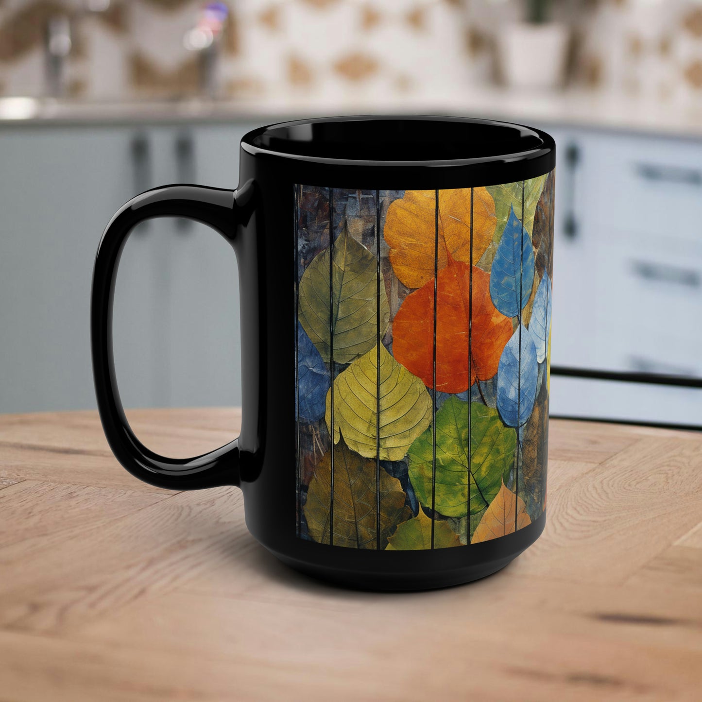 Autumn Leaves Black Mug, 15oz