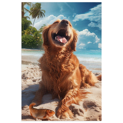 Happy Golden Retriever at the Beach  Jigsaw Puzzle (30, 110, 252, 500,1000-Piece)