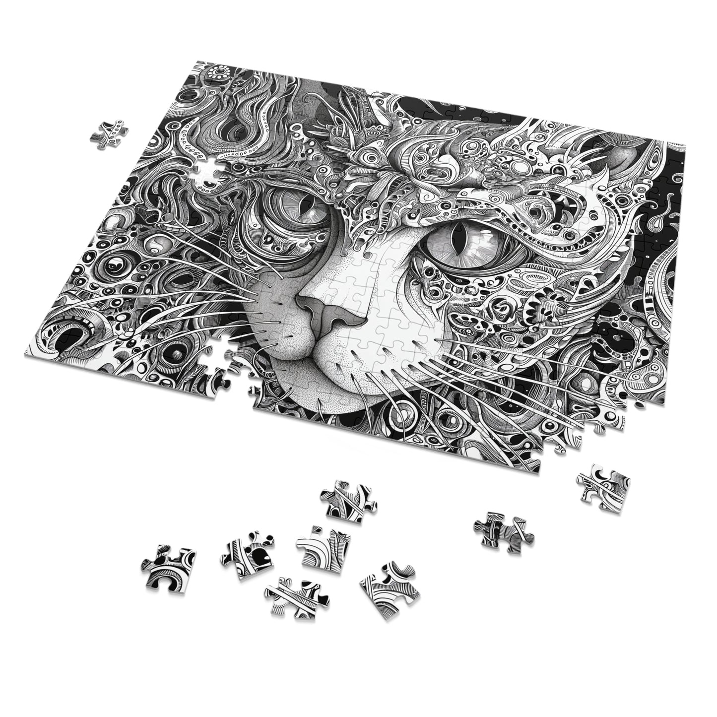 Black and White Cat Sketch Jigsaw Puzzle (30, 110, 252, 500,1000-Piece)