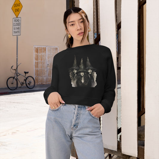 Classic Witch Picture, Halloween Top, Witch Sweatshirt, Women's Cropped Fleece Pullover