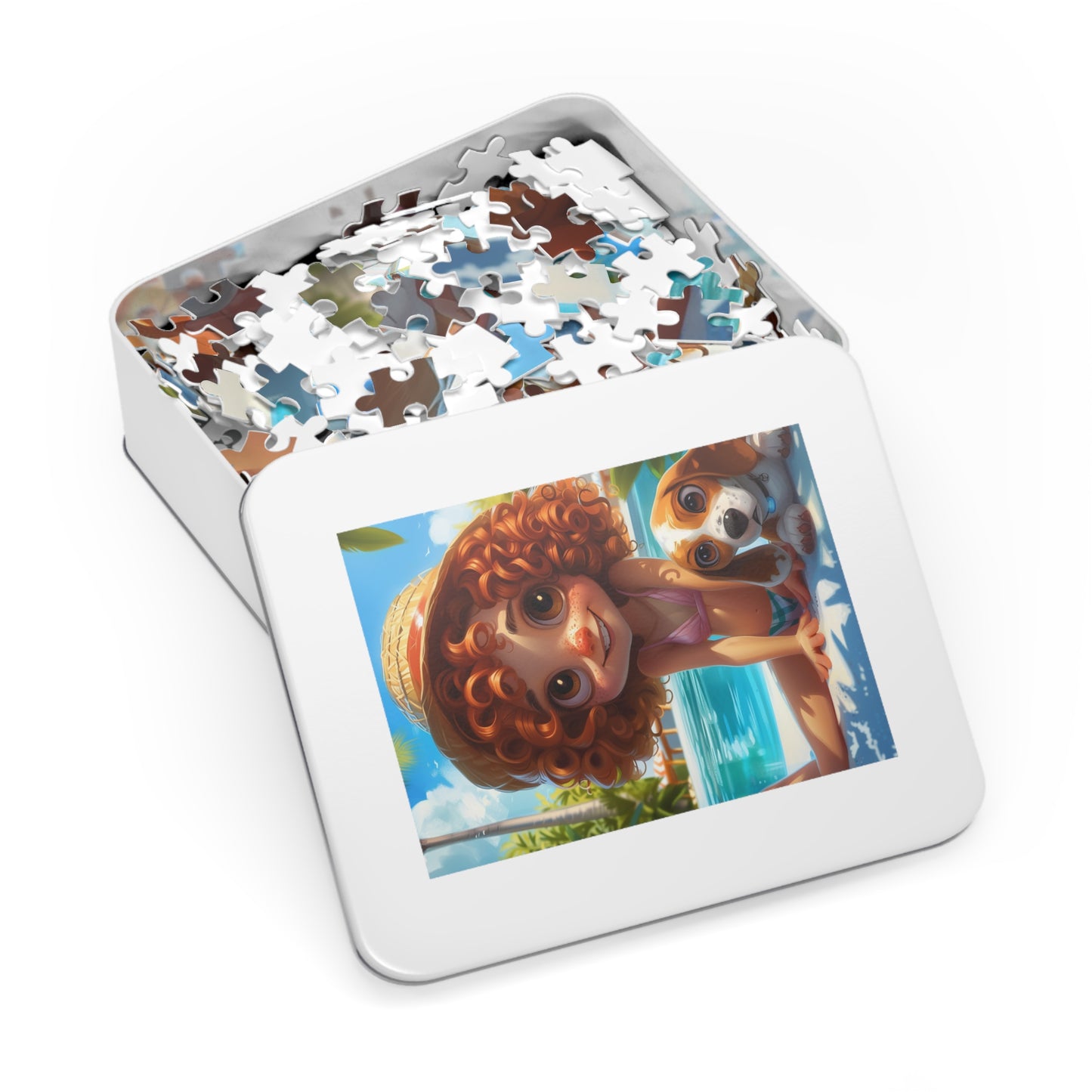 Redheaded Girl with her Puppy Jigsaw Puzzle (30, 110, 252, 500,1000-Piece)