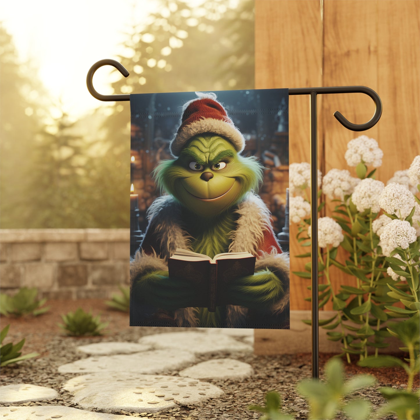 The Grinch Reading a Book  Garden & House Banner