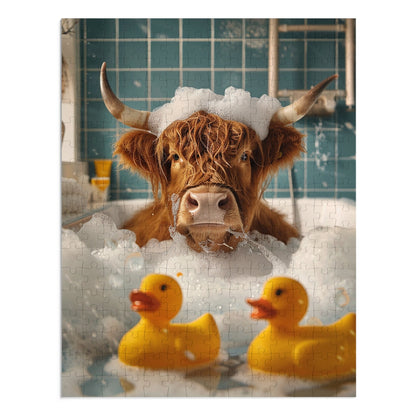 Highland Cow and Her Rubber Duckies Jigsaw Puzzle (30, 110, 252, 500,1000-Piece)